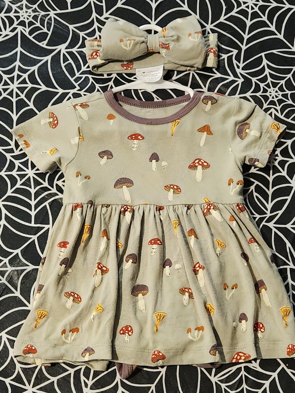 Larkspur Baby Bamboo Mushroom Dress & Headband Set 6-12 Months EUC Fall